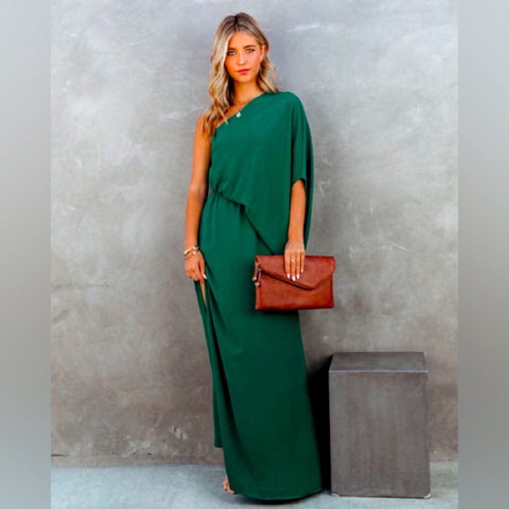 “From the Source” One Shoulder Maxi Dress